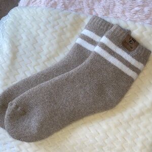 BearPaw Tan and White Striped Socks